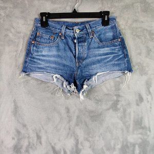 Levis Premium 501 Shorts Women 26 Blue Cut Off Denim Jeans Low Rise Button Fly